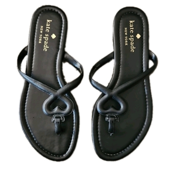 Kate Spade Womens Black Leather Pamela Heart Strap Designer Sandal 6 - Picture 2 of 11